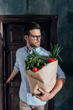 man arrived from grocery store clipart