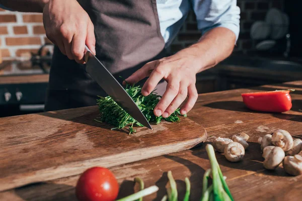 Man skär ruccola blad — Stockfoto