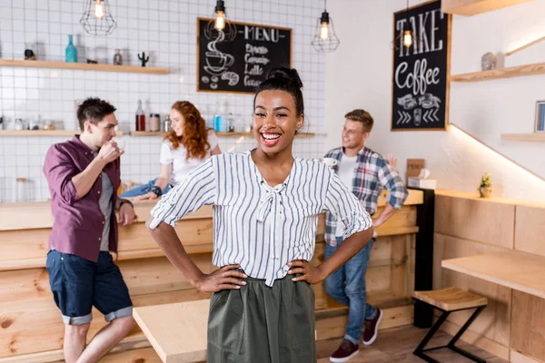 African american girl in cafe — Stok Foto