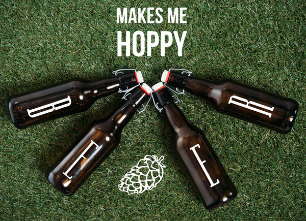 Пивные бутылки лежат на траве
