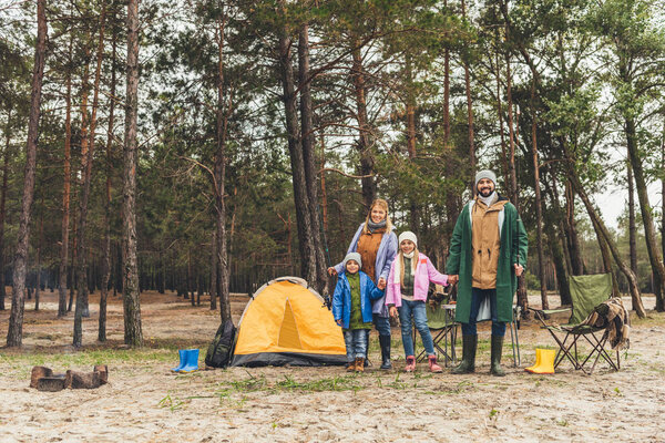 family camping in forest