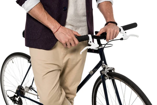 Joven con estilo con bicicleta - foto de stock