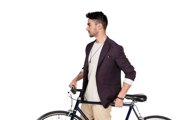 Joven con estilo con bicicleta - foto de stock