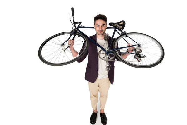 Joven con estilo con bicicleta - foto de stock