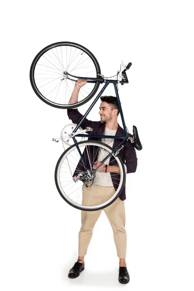 Jeune homme élégant avec vélo — Photo de stock