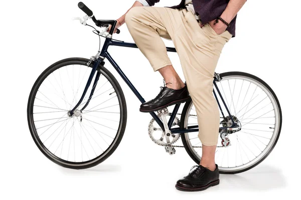 Stylish young man with bicycle — Stock Photo