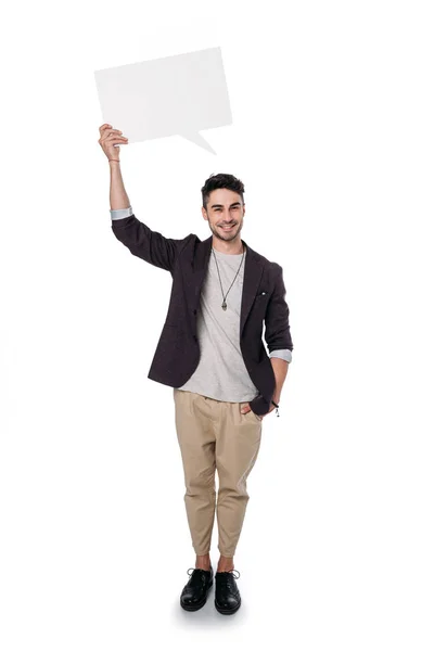 Man holding blank message bubble — Stock Photo