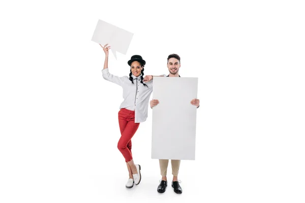 Young couple holding blank banners — Stock Photo