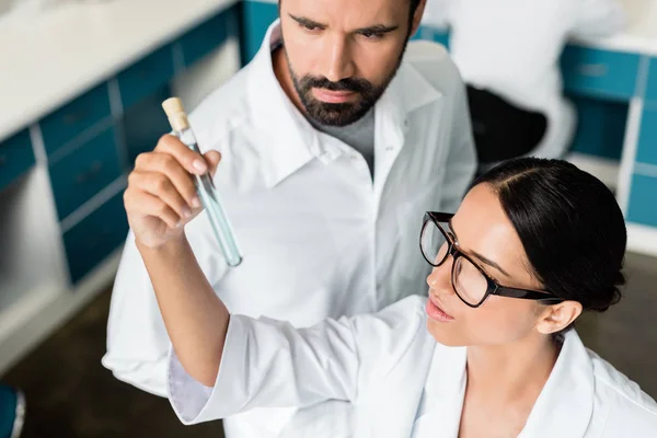 Scientists examining test tube — Stock Photo