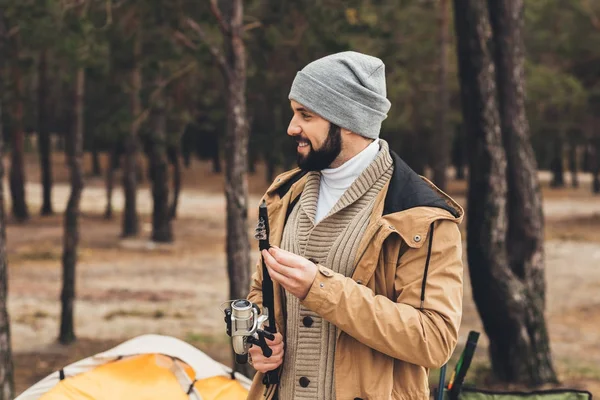 Man with fishing rod — Stock Photo