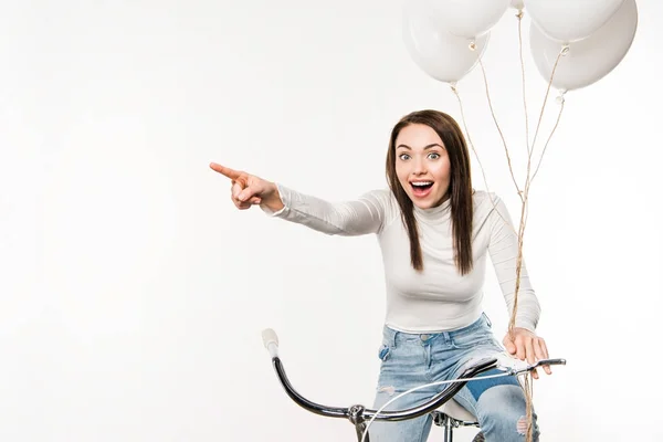 Woman pointing on something — Stock Photo