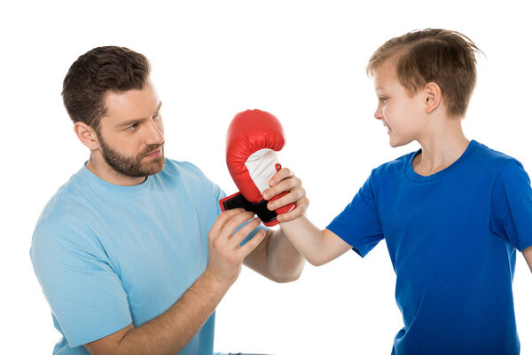 father and son with boxer gloves