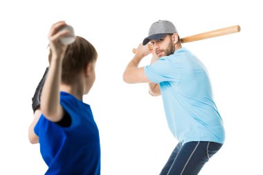 Father and son playing baseball