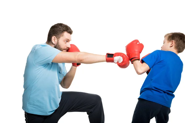 Father with son during boxing training — Stock Photo, Image