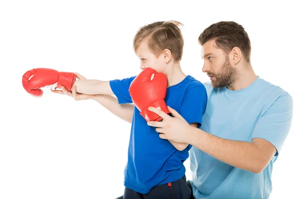 Pai com filho boxe juntos — Fotografia de Stock