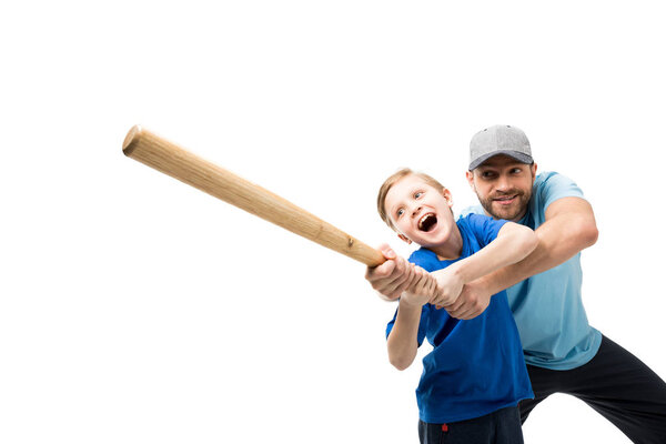 Father and son playing baseball 
