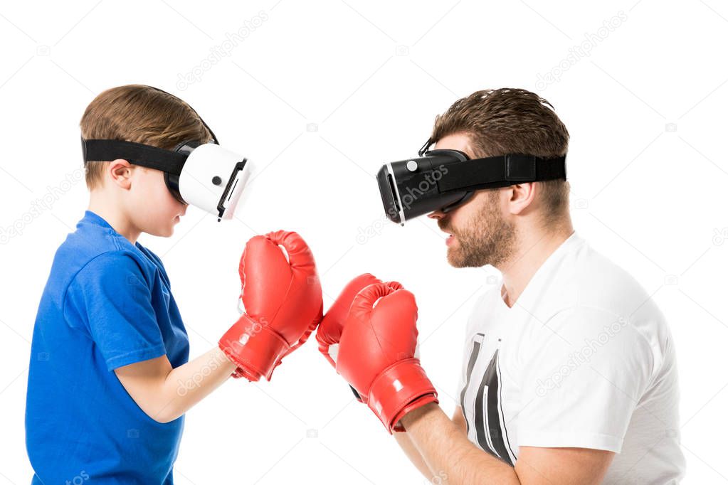 father and son in virtual reality headsets