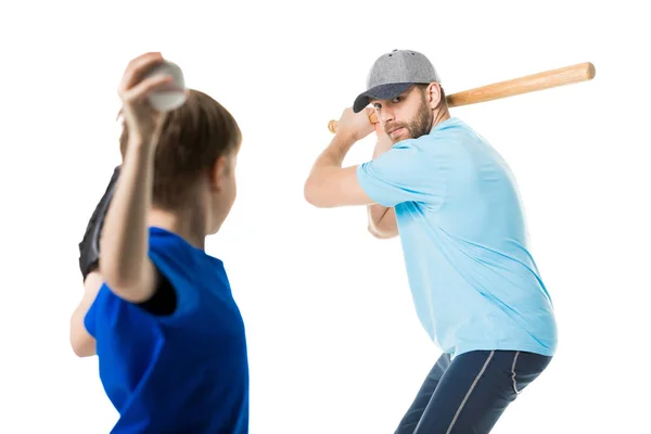 Pai e filho jogando beisebol — Fotografia de Stock