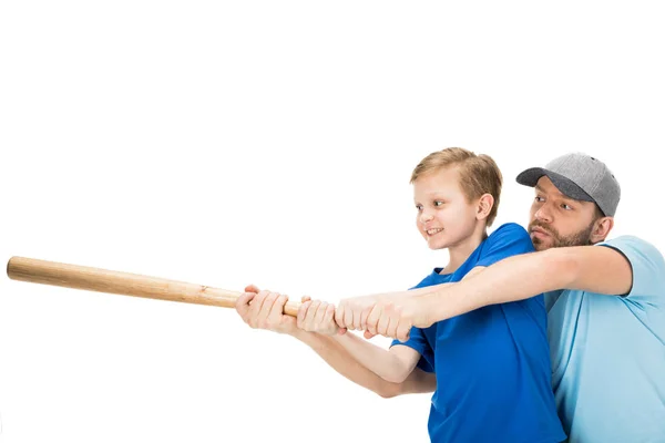 Отец и сын играют в бейсбол — стоковое фото