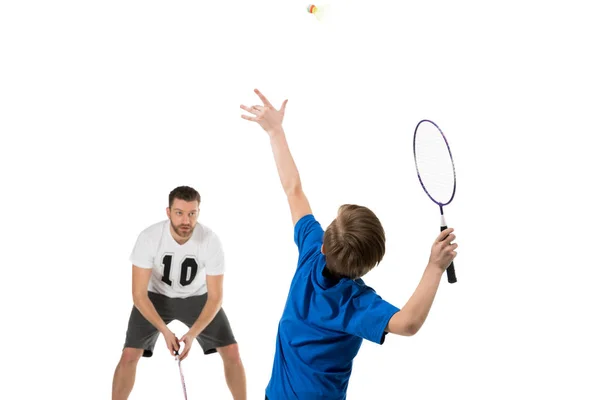 Padre e figlio giocare a tennis — Foto stock