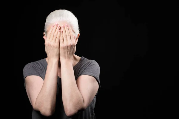 Scared grey hair woman — Stock Photo