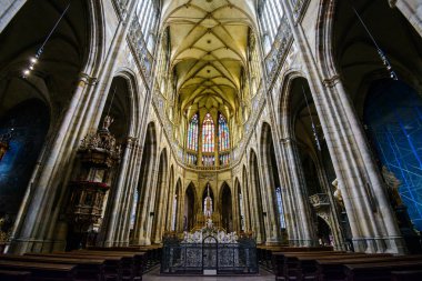 Prague, Çek Cumhuriyeti - 12 Mayıs, 2017: St Vitus Katedrali Prag, Çek Cumhuriyeti için güzel iç