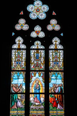 Prague, Çek Cumhuriyeti - 11 Mayıs 2017: vitray Vysehrad Prag, Çek Cumhuriyeti için Basilica