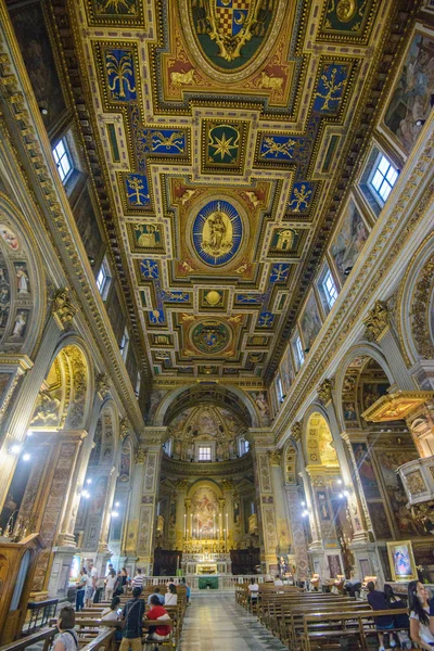 ROME, ITALY - 5 August 2017: The Immaculate Conception as the central motive on flat coffered wooden ceiling (1592 - 1594) in church Chiesa San Marcello al Corso designed by Carlo Francesco Lambardi — Stock Photo, Image