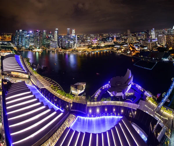 Szingapúr Városára Vízpartra Néző Singapore Flyer Éjszakára — Stock Fotó