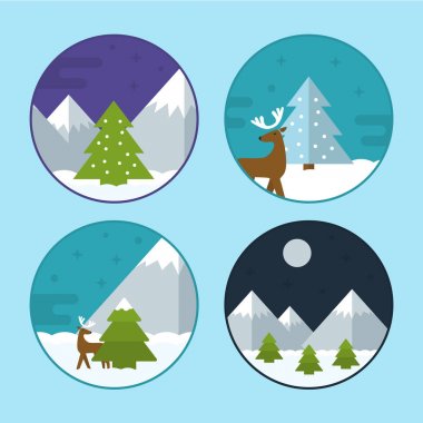 Düz vektör Noel sahne çizimler