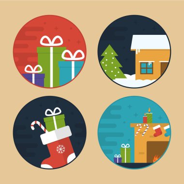 Düz vektör Noel sahne çizimler