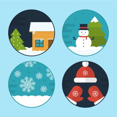 Düz vektör Noel sahne çizimler