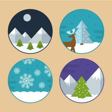 Düz vektör Noel sahne çizimler