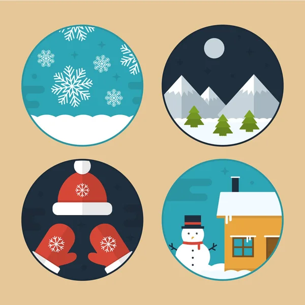 Flat Vector Christmas Scene Illustrations — Stock Vector