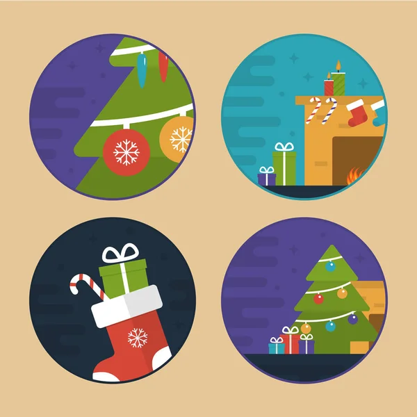 Platte Vector Christmas scène illustraties — Stockvector