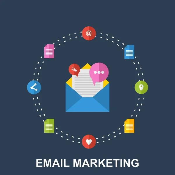 Επίπεδη απεικόνιση του Email Marketing σχεδιαστική φιλοσοφία — Διανυσματικό Αρχείο