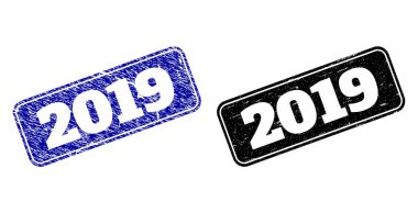 2019 Siyah ve Mavi Yuvarlak Dikdörtgen Pul Kirli Biçimli