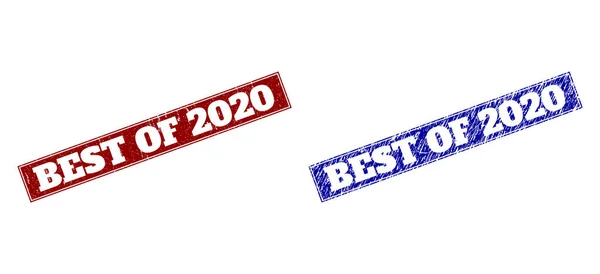 BEST OF 2020 Blue and Red Rectangle Stamp Seals with Grunged Textures — Stock Vector