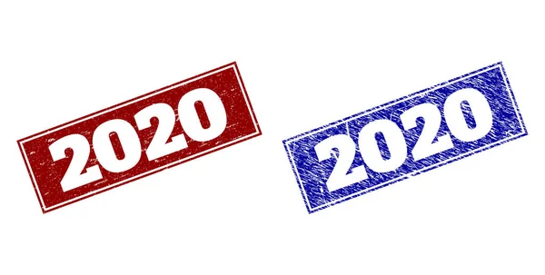 2020 Blauwe en rode rechthoekzegels met onzuivere texturen — Stockvector