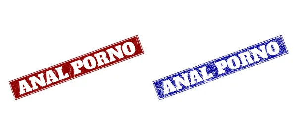 ANAL PORNO Blue and Red Rectangle Stamps with Scratched Styles — Stock Vector
