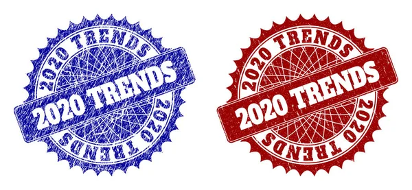 2020 TRENDS Blue and Red Round Seals with Grunged Textures — Stock Vector