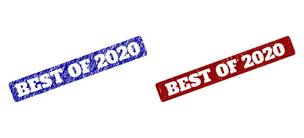 BEST OF 2020 Red and Blue Rounded Rectangular Stamp Seals with Unclean Surfaces — Stock Vector