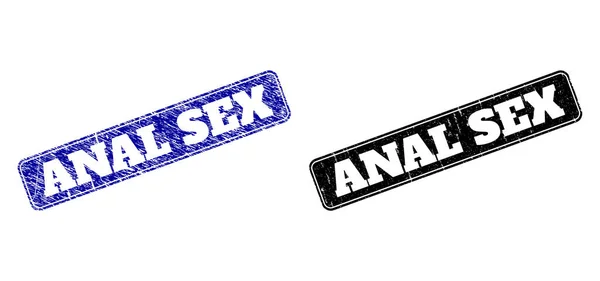 ANAL SEX Black and Blue Rounded Rectangular Stamp Seals with Scratched Textures — 스톡 벡터