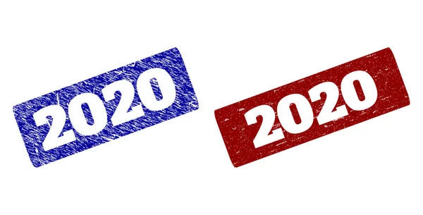 2020 Rood en blauw Afgeronde rechthoekige afdichtingen met grunge oppervlakken — Stockvector