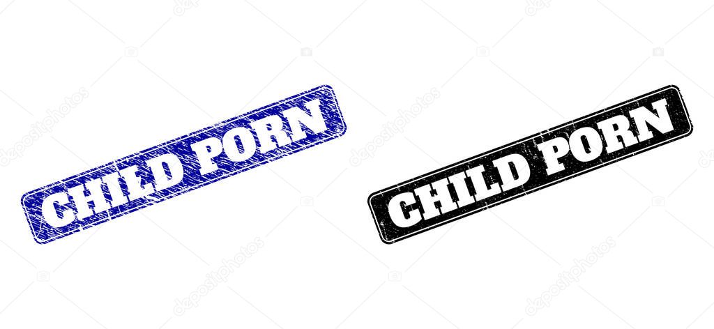 CHILD PORN Black and Blue Rounded Rectangle Stamp Seals with Unclean Textures