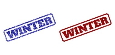 Kış Mavi ve Kırmızı Yuvarlak Dikdörtgen Damgaları Çizik Dokularla