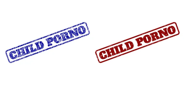 Sellos redondeados azules y rojos de la estampa del rectángulo de CHILD PORNO con texturas rechonchadas — Vector de stock