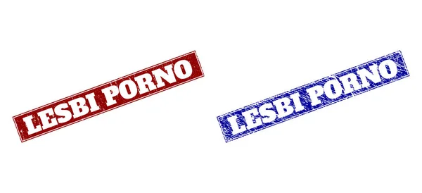 Lesbi porno blaue und rote Rechtecksiegel mit grunged Texturen — Stockvektor