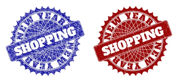 NEW YEAR SHOPPING Blue and Red Rounded Stamp Seals with Corroded Styles — 스톡 벡터