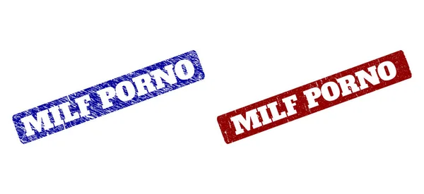 Milf Porno Κόκκινο και Μπλε Στρογγυλεμένα Ορθογώνια Γραμματόσημα με Ύφασμα Distress — Διανυσματικό Αρχείο